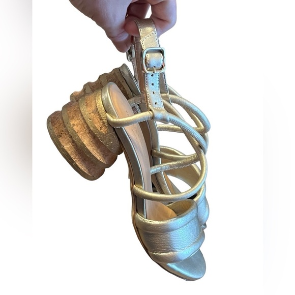 Paloma Barcelo Celia metallic platinum cork heels sandals Made in Spain - Picture 4 of 9